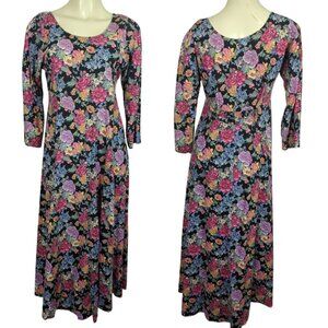 Vintage All That Jazz Floral Maxi Aline Dress 3/4 Sleeves Scoop Neckline 7/8‎